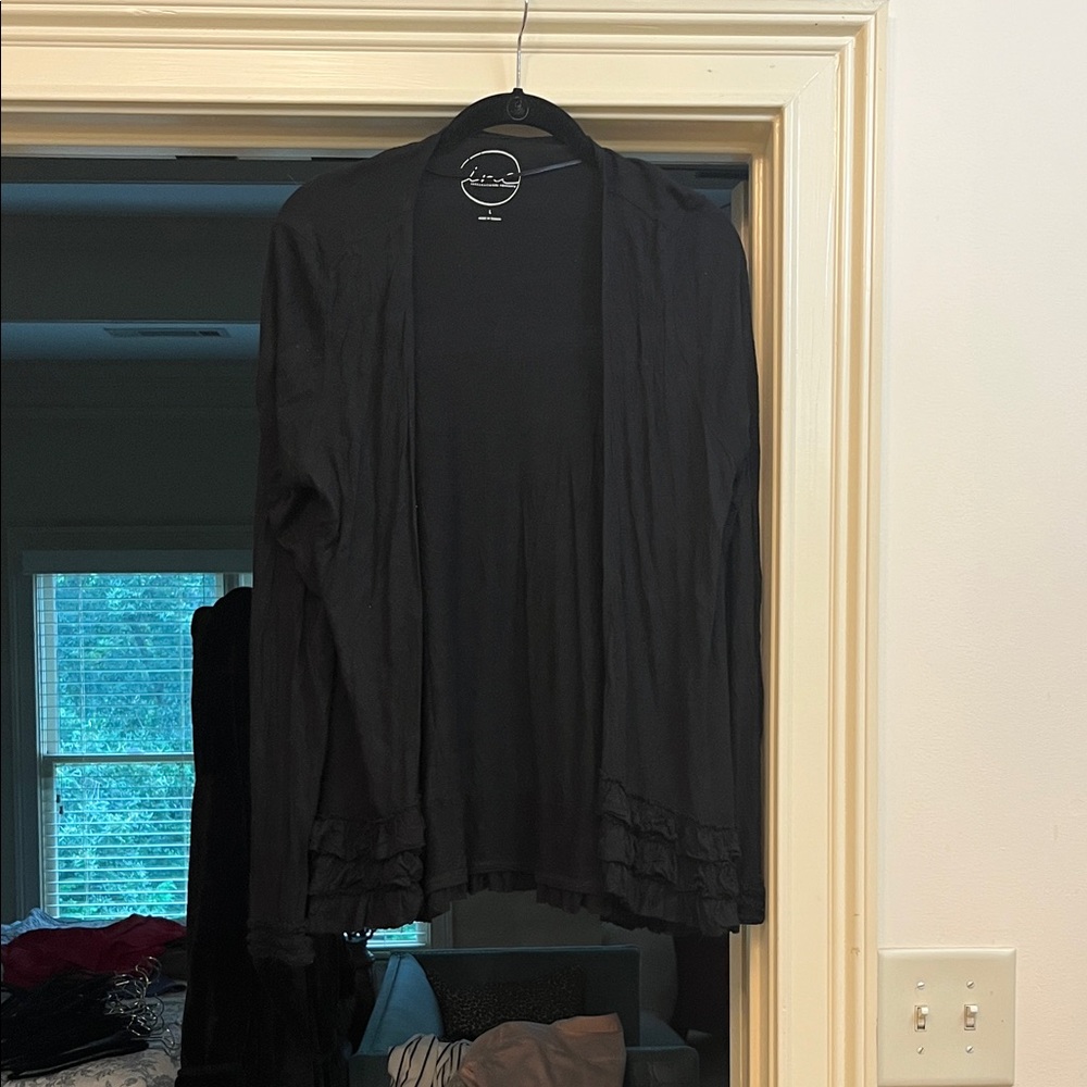 INC International Concepts Black Layered Hem Cardigan